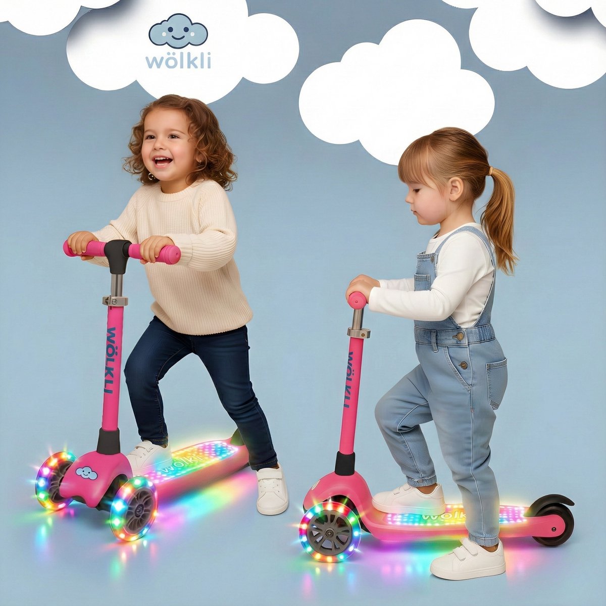 Wölkli Kinderstep Eylin Pink - 3-Wiel Step met LED Wielen & LED Voetenplank (20 Lichtstanden) - Verstelbaar Stuur - Softwheels - Roze Kinderstep 3-8 jaar - 50 kg Jongens Meisjes (8720892753427)
