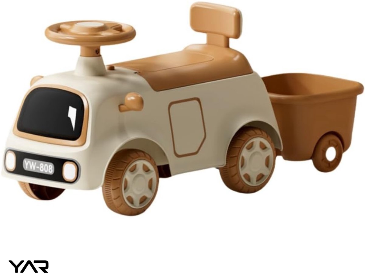 YAR Retro Loopauto - Loopwagen voor Jongens & Meisjes - 1-3 jaar - Duurzaam en Veilig - Stimuleert Motorische Vaardigheden - Bruin/Wit (8721001012282)