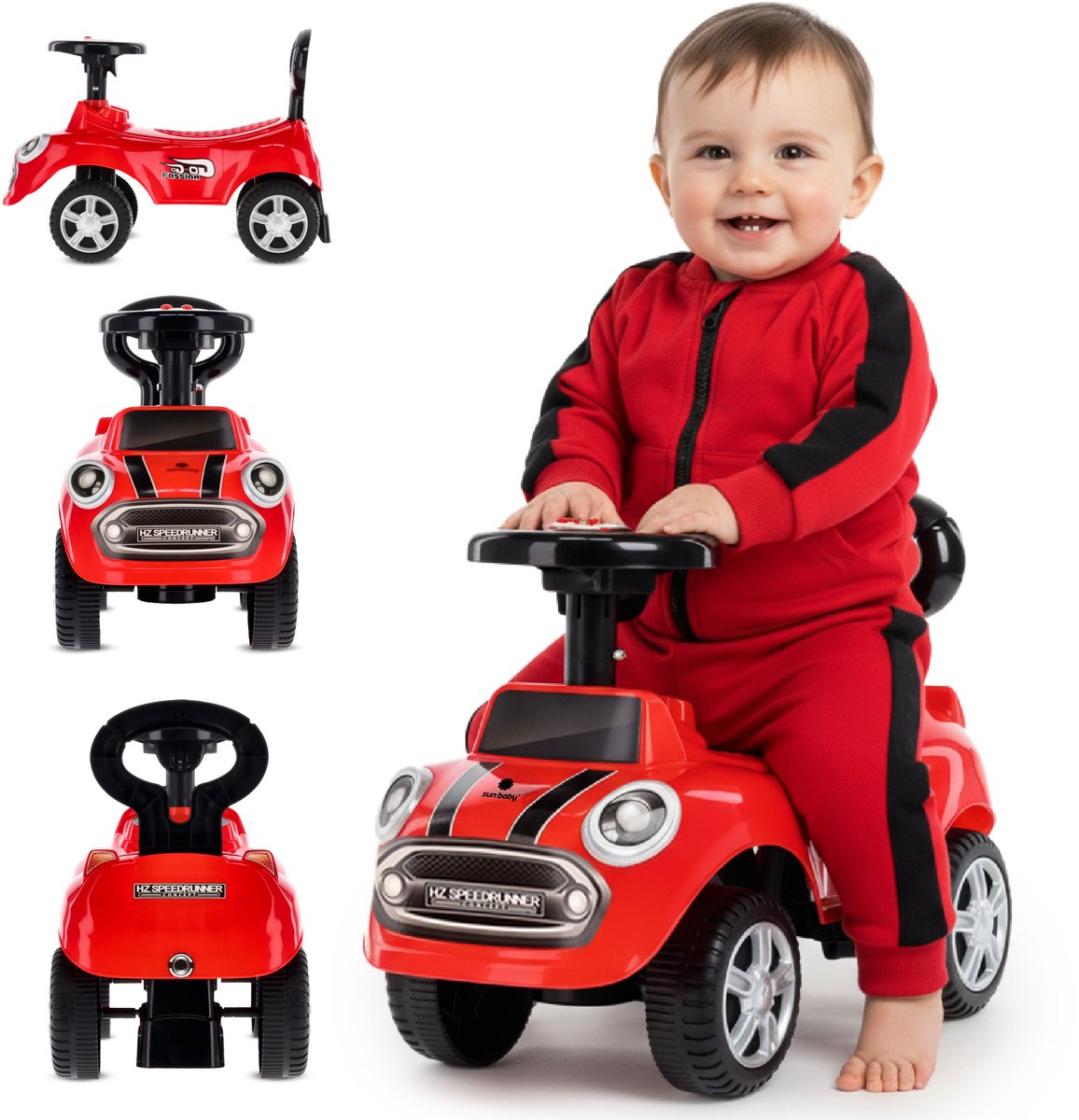sun baby Loopauto vanaf 1 jaar, auto voor babys, indoor kinderauto met geluiden, grote kunststof wielen, Kantelbeveiliging, beperkt draaivermogen (Rood) (5907478641719)