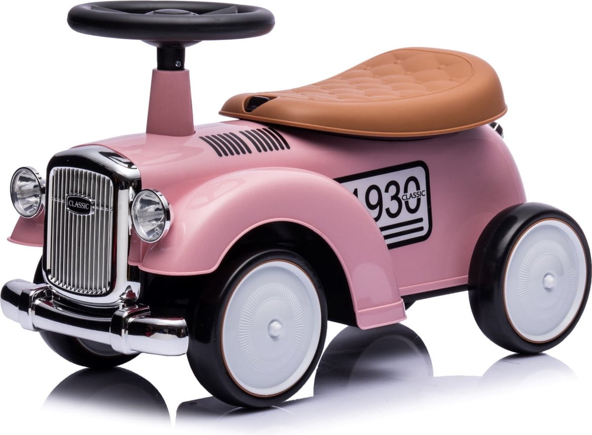 sun baby Loopauto voor kinderen vanaf 1 jaar Retro Classic, kinderauto, loophulp met claxon, pieptoon, opbergvak onder zitting (Roze) (5905525350713)