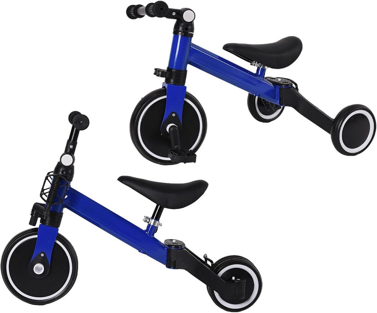 3-in-1 Kinder Trike en Balansfiets - Uitbreidbare Trike met en zonder Pedalen voor Jongens en Meisjes (Blauw, Zwart, Zonder Duwhandvat) (9101069140391)