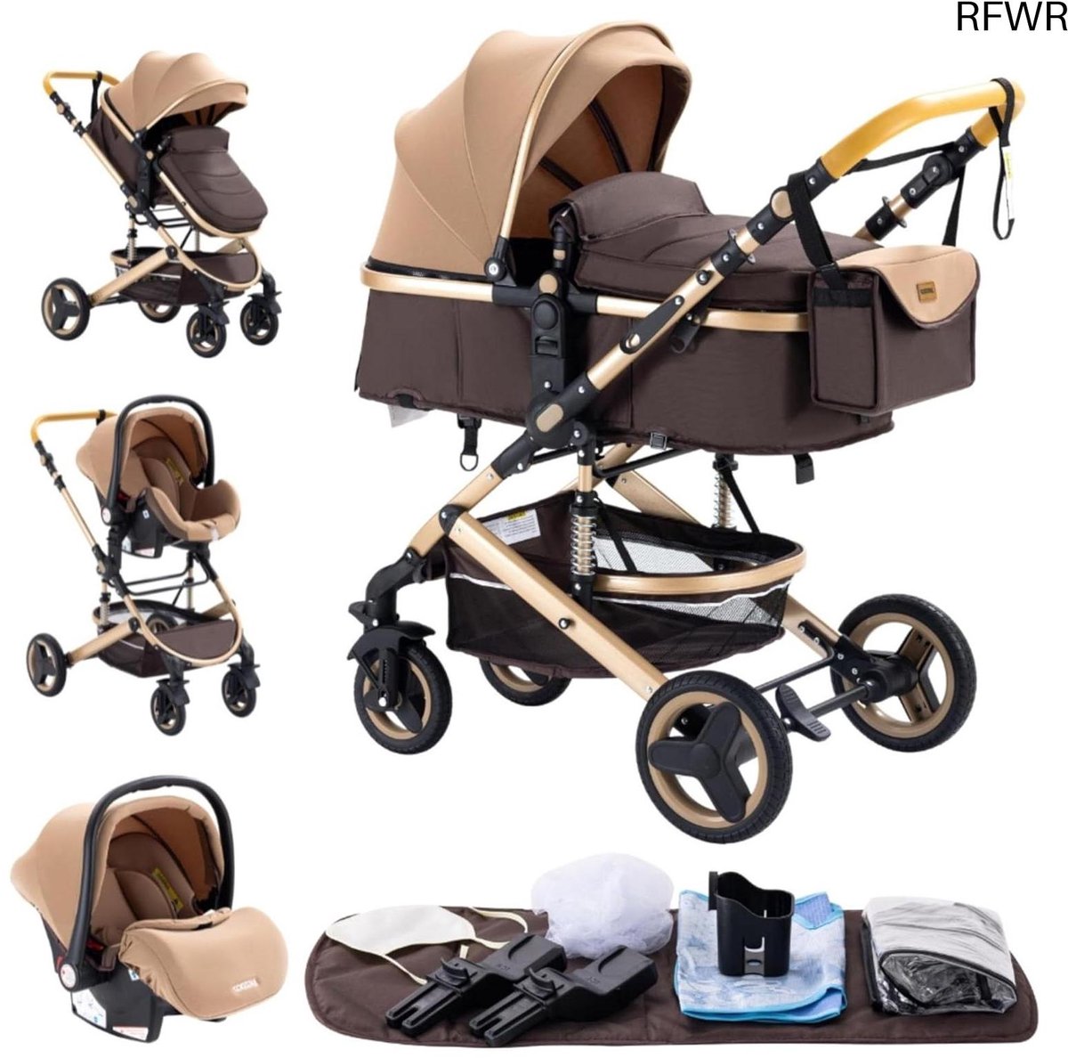 3-in-1 Kinderwagen voor Baby's en Peuters - Vouwbare Driewieler Kinderwagen met Hoge Landschap (9101066949003)