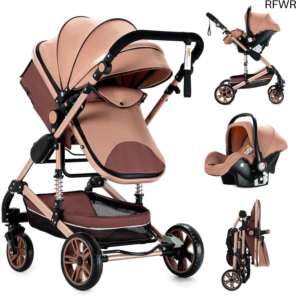 3-in-1 Opvouwbare Kinderwagen voor Baby's - Hoge Zichtbaarheid en Multifunctioneel Reis systeem (9101066902756)