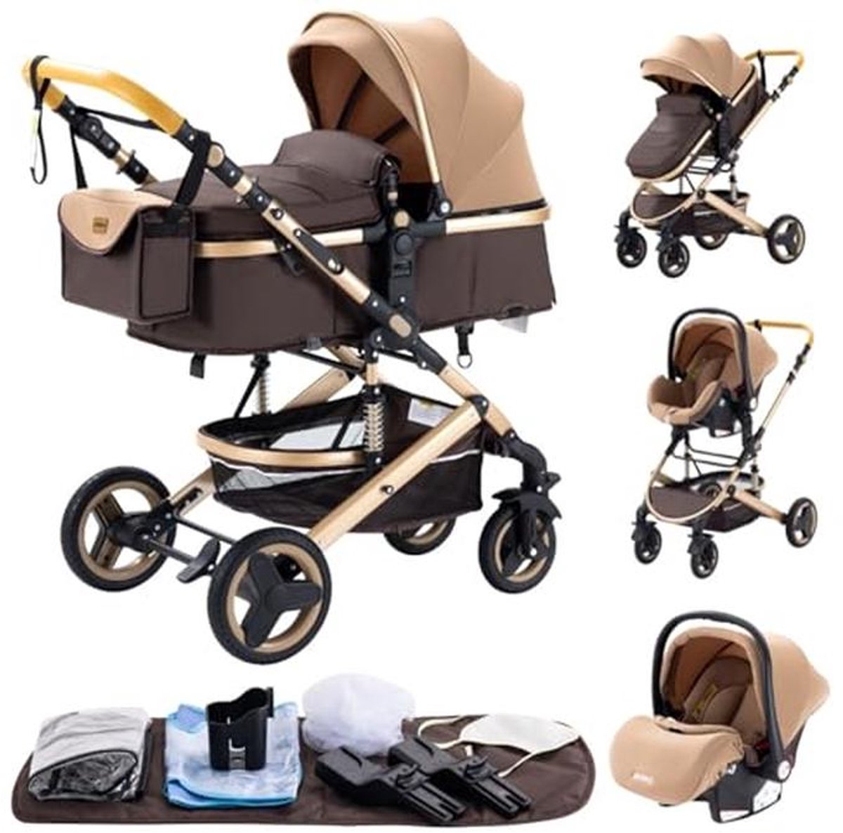 3-in-1 kinderwagen voor baby's - Verstelbare driewieler met schokdemping (9101055039784)