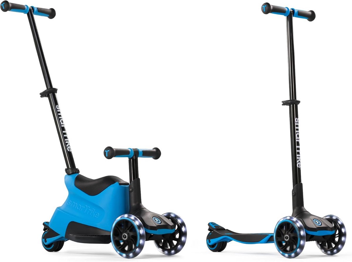5-in-1 rijd- en scootercategorie met uitklapbare stuurpen en voetbord, 1 knops vouwsysteem, extra grote wielen, kinderen 12 maanden - 12 jaar, blauw (9101061836858)