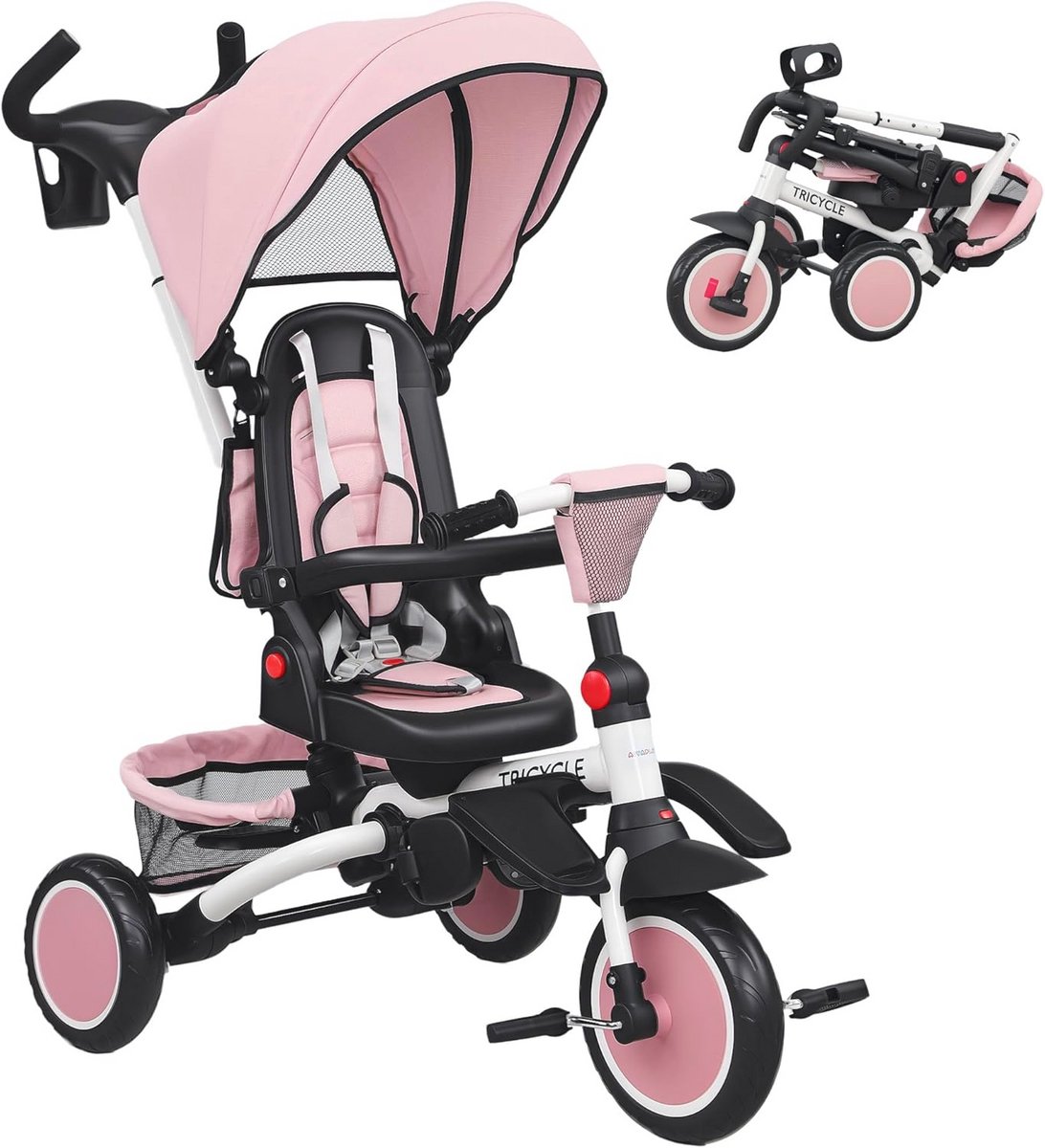 6-in-1 Vouwbare Babytricycle met Verstelbare Handgreep en Afneembare Kap - Geschikt voor Kinderen van 12 tot 60 Maanden (9101018483999)