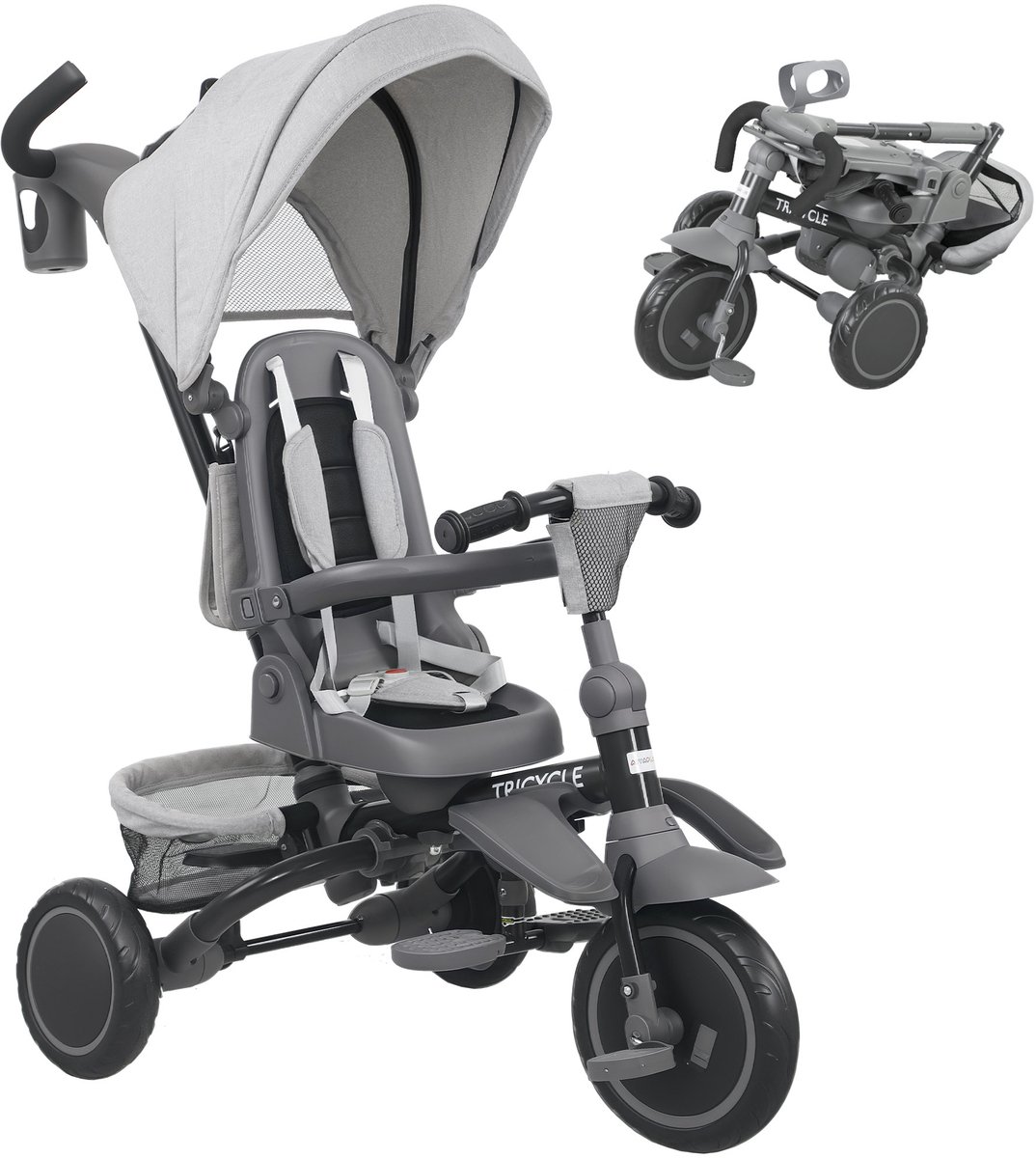 AIYAPLAY Kinderdriewieler Staal, Kunststof 111,5L x 52B x 98H cm Grijs (4255826866255)