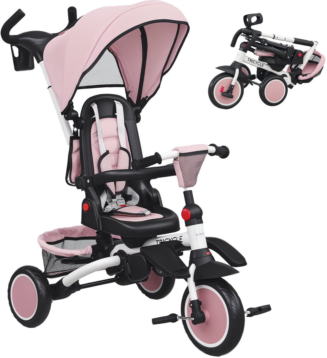 AIYAPLAY Kinderdriewieler Staal, Kunststof 111,5L x 52B x 98H cm Roze (4255826841542)