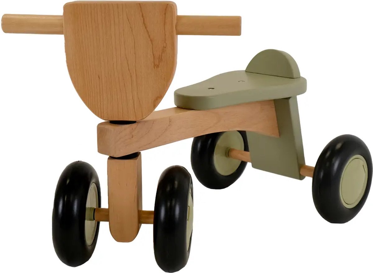 Bandits & Angels Vintage Rider Green Natural Loopfiets Hout vanaf 1 jaar - Voor Jongens en Meisjes - Houten Loop Fiets Groen - Vierwieler - Geluidsarme en Krasvrije Wielen (8719558087303)