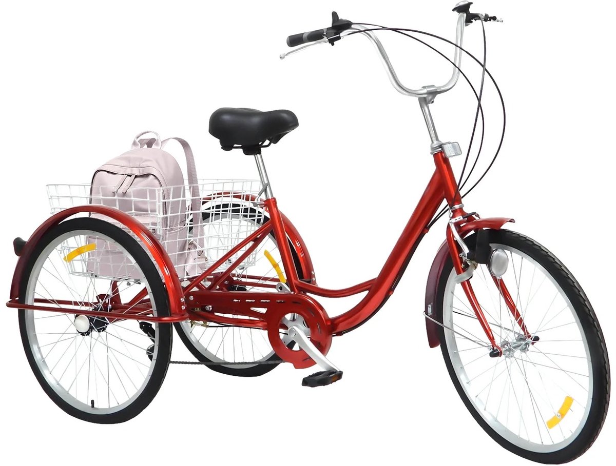 Boleen - 24inch Rode Driewieler - Driewielers - Fiets - Inclusief Fietsmand - Met 6 Versnellingen - Rood (8721264974518)
