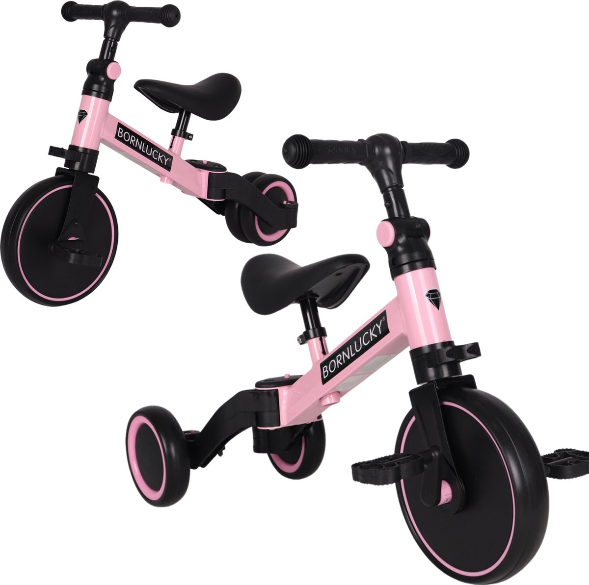 Born Lucky 4 in1 Driewieler / Loopfiets & Balance Bike - Roze (8720289205072)