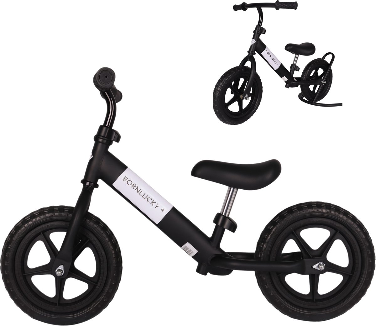 Born Lucky® Loopfiets -Vanaf 2 jaar - 10 inch massieve banden - Verstelbaar Zadel & Stuur - Zwart (8720289205829)