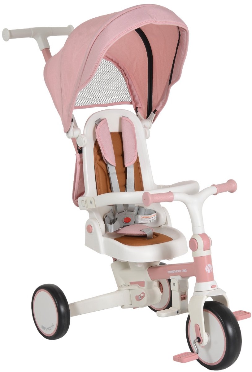 Byox Compacto Pink 4-in-1 Driewieler met Duwstang (3800146231897)