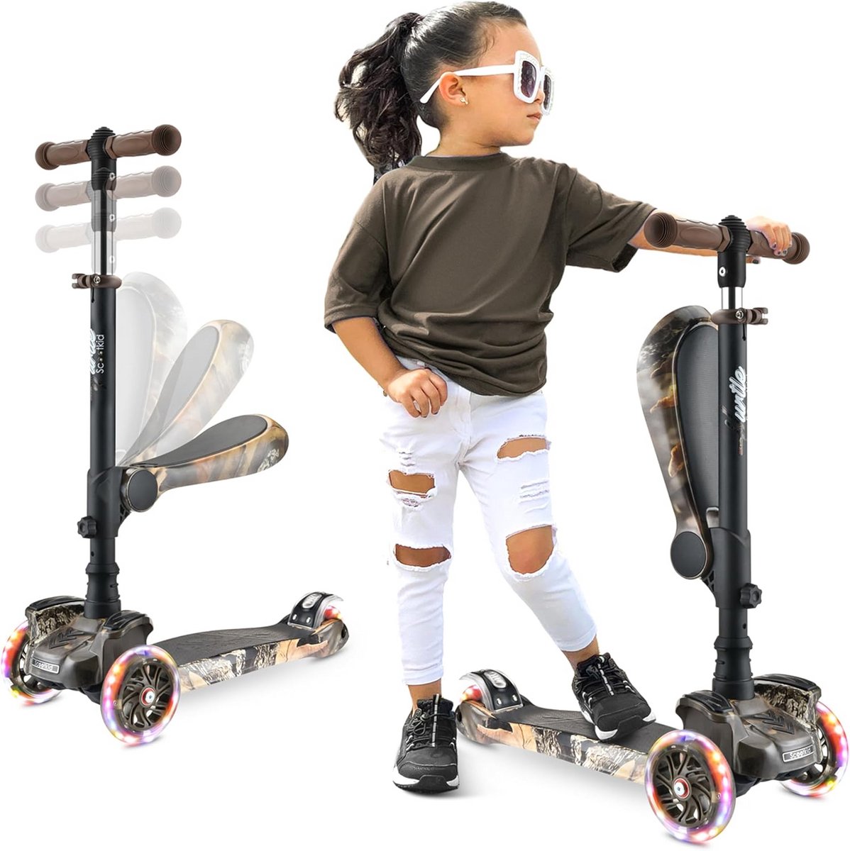 Drie Wielen Scooter voor Kinderen, Vouw Scooter met Verstelbare Hoogte, LED Verlichte Wielen, Antislip Platform (9101069360546)