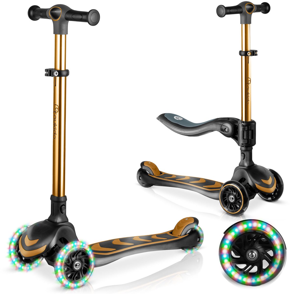 Driewieler step voor kinderen balansstep met zitje Nukido Flippo - goud (5903890630485)