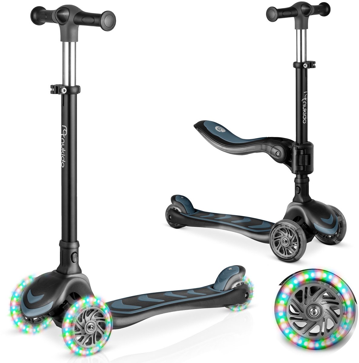 Driewieler step voor kinderen balansstep met zitje Nukido Flippo - zwart (5903890630492)