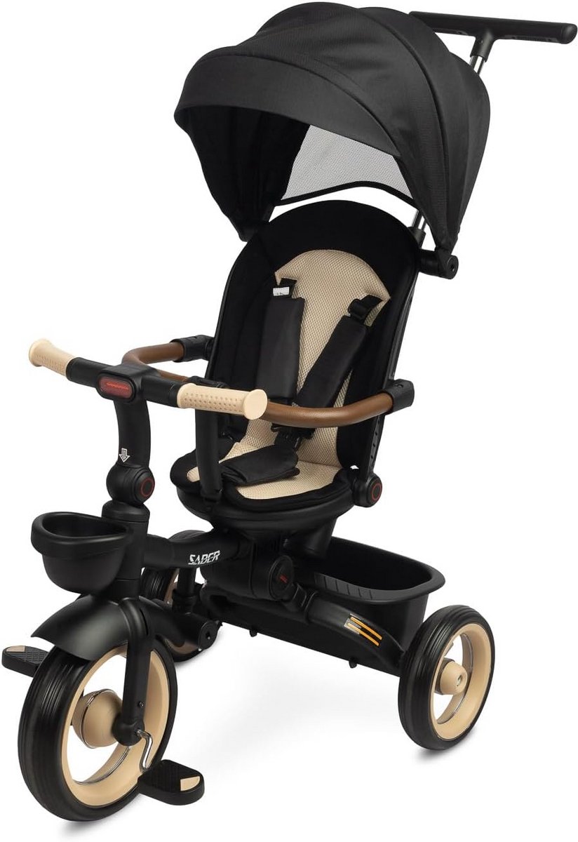 Driewielige Fiets voor Kinderen - Peuterfiets met Duwhandvat voor Ouders - Driewieler met Rugleuning en Veiligheidsgordel - Beige - 51x104x101cm (9101069142999)