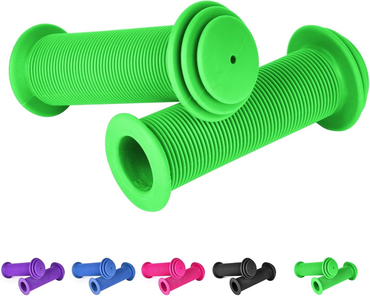 Famanu - Kinderfietshandgrepen antislip 22 mm groen met beschermende stootrand voor fiets en loopfiets (8721524064164)