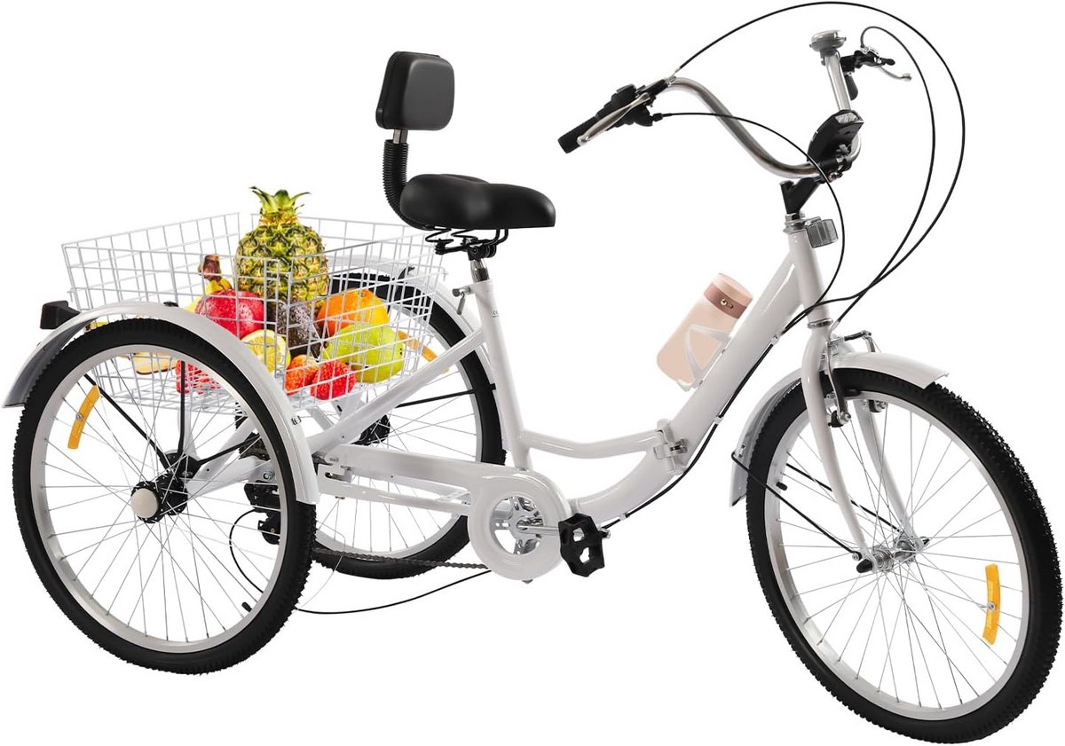 Inklapbare Driewieler voor Volwassenen 24 Inch met 7 Versnellingen en Grote Mand (9101059077546)