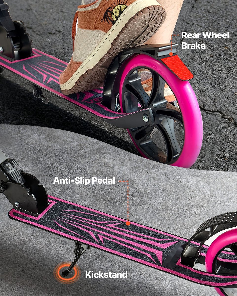 Kinderstep - 2-wielige Stadsstep - Vanaf 8 Jaar - Verstelbaar Stuur - Antislip Deck - Lichtgewicht Frame - Opvouwbaar - Draagvermogen tot 100 kg - Roze (6152744075067)