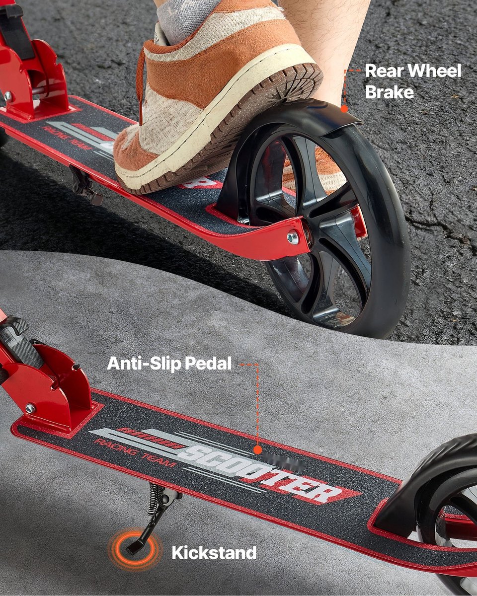 Kinderstep - Opvouwbare stads- en straatstep - 2 wielen - In hoogte verstelbaar stuur - Antislip deck - Draagvermogen 100 kg - Vanaf 8 jaar - Zwart/Rood (6153338181102)