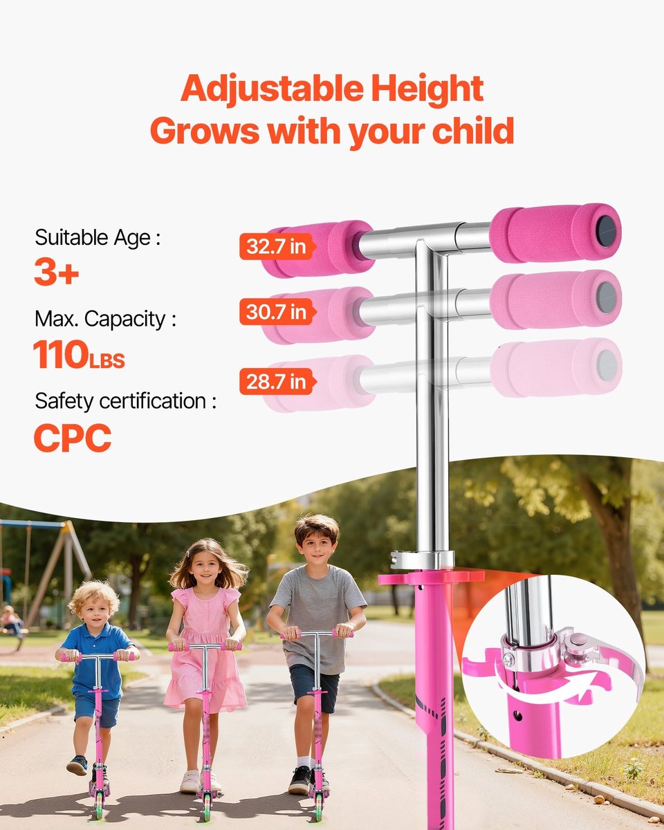 Kinderstep - Stadsstep - 2 Wielen - Lichtgevende LED-Wielen - In Hoogte Verstelbaar Stuur - Opvouwbaar Frame - Draagvermogen 50 kg - Vanaf 3 Jaar - Roze (6152744085059)