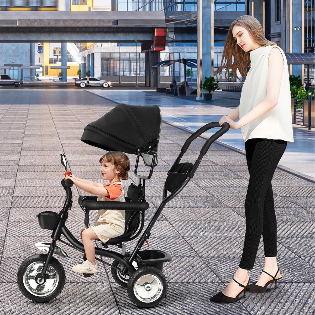 Loopfiets Driewieler voor Baby's en Peuters met Veilige Duwstang en Zonnescherm (9101059246683)