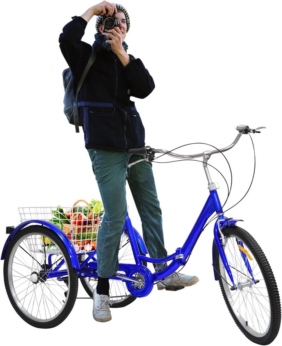 Opvouwbare Driewieler 24 Inch - 7 Versnellingen - Seniorenfiets met Grote Boodschappenmand (9101057099632)