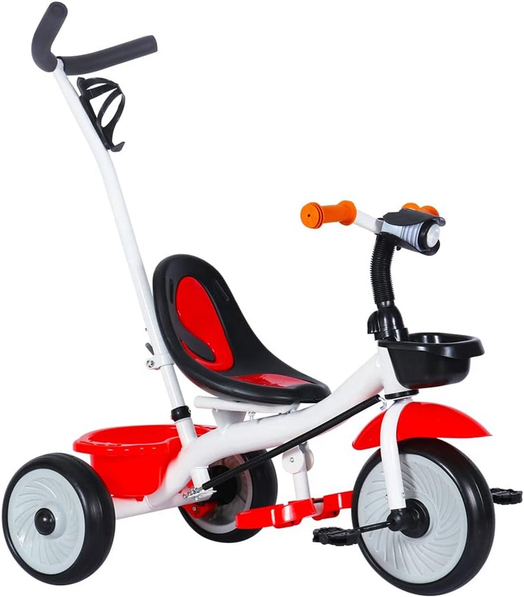 3-in-1 Kinder driewieler met Ouderstang en Schuifwiel, Wit en Rood (9101025320225)
