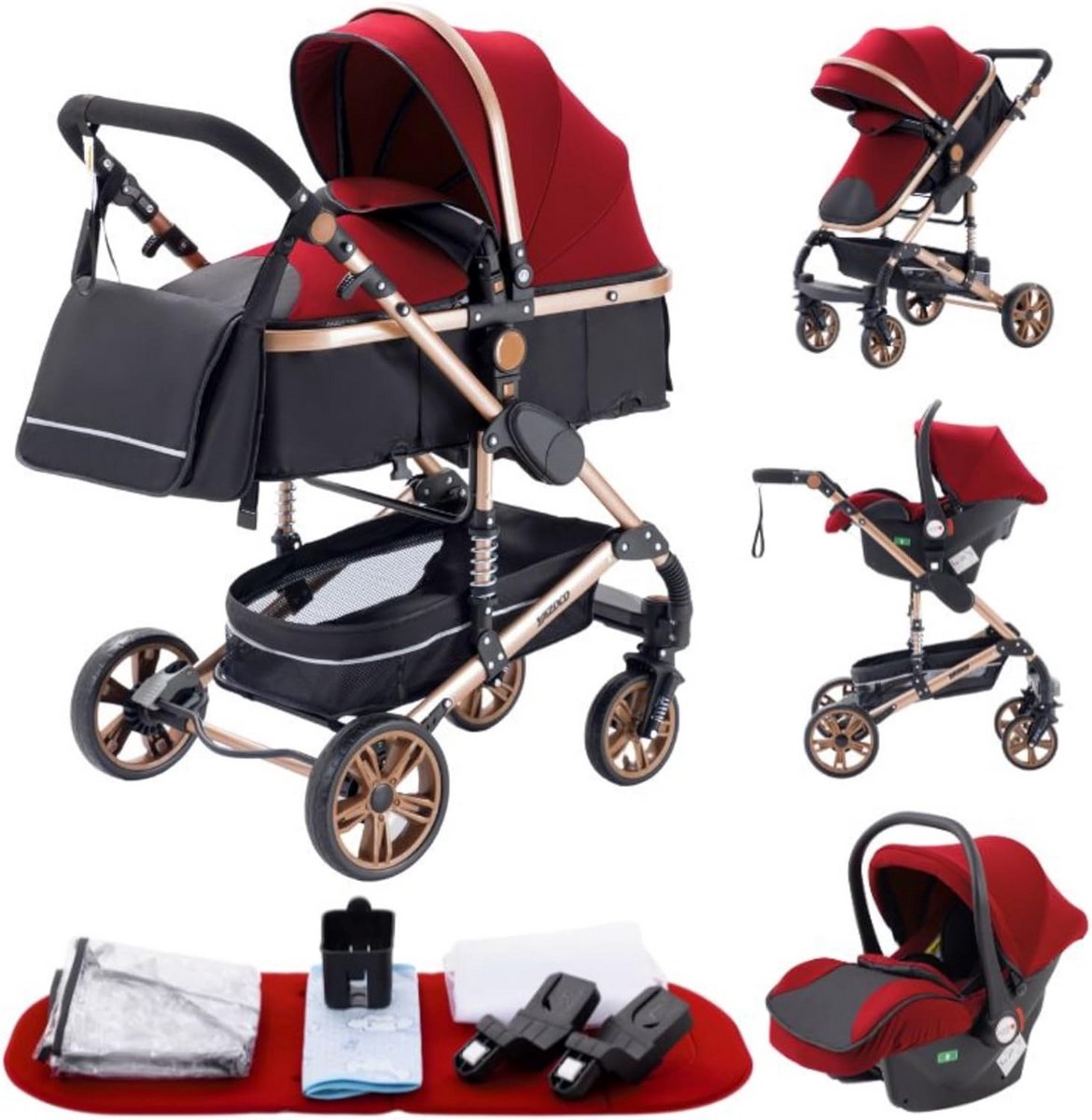 3-in-1 Kinderwagen Combiset met Hoge Zit Zit en Ligstand - Inklapbaar (9101075593495)