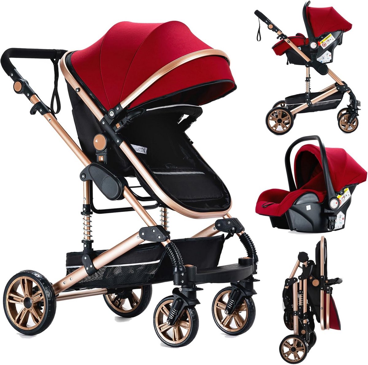 3-in-1 Kinderwagen met Omkeerbare Duwstand en Lichtgewicht Frame (9101077905760)