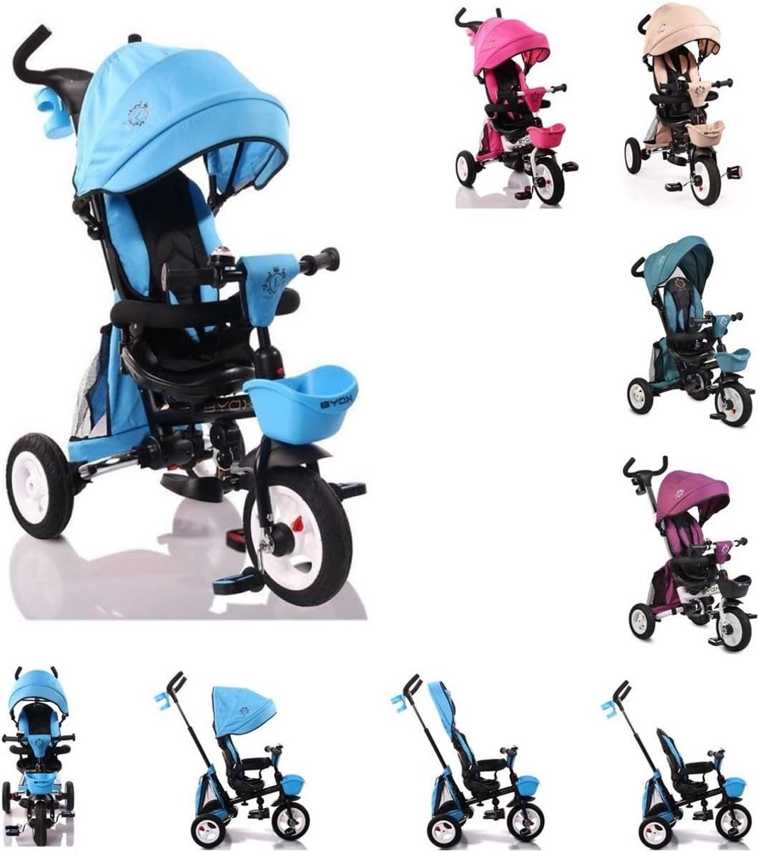 3-in-1 Loopfiets Driewieler Inklapbaar met Rubberen Banden en Draaibare Zitting - Geschikt Vanaf 12 Maanden (9101078086543)