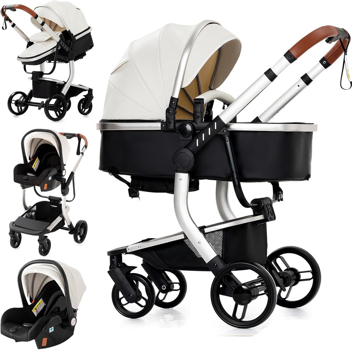 3-in-1 Trio Kinderwagen PU-leer Inklapbaar Aluminium Frame Omkeerbaar Duwcomfort (9101077913024)