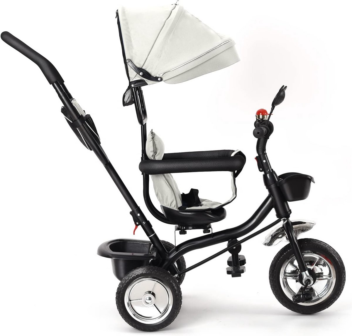 4-in-1 Driewieler Grijs voor Baby en Peuter met Duwstang en Veiligheid Harnas (9 mnd - 5 jaar) (9101077568668)