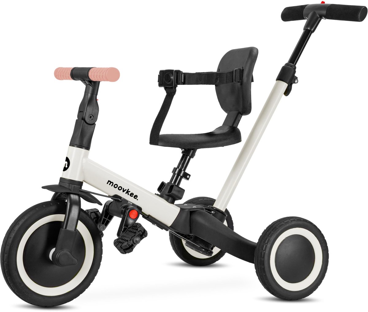 6-in-1 Driewieler met Duwstang vanaf 1 Jaar - Ecru Loopfietsje - Kinderfiets met 3-Puntsgordel - Veilig Loopfiets voor Baby & Peuter (5904722256644)