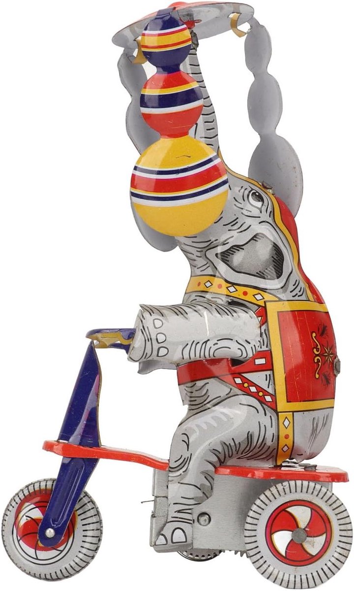 Allecto - Opwindbare Olifant Driewieler Blikken Speelgoed - Nostalgie - Collectie - Opwindspeelgoed - Thuiscollectie - Nieuwigheid - Propspseelgoed - Geschikt voor Kinderen - Vintage in Kleurrijk Design (8715004130296)