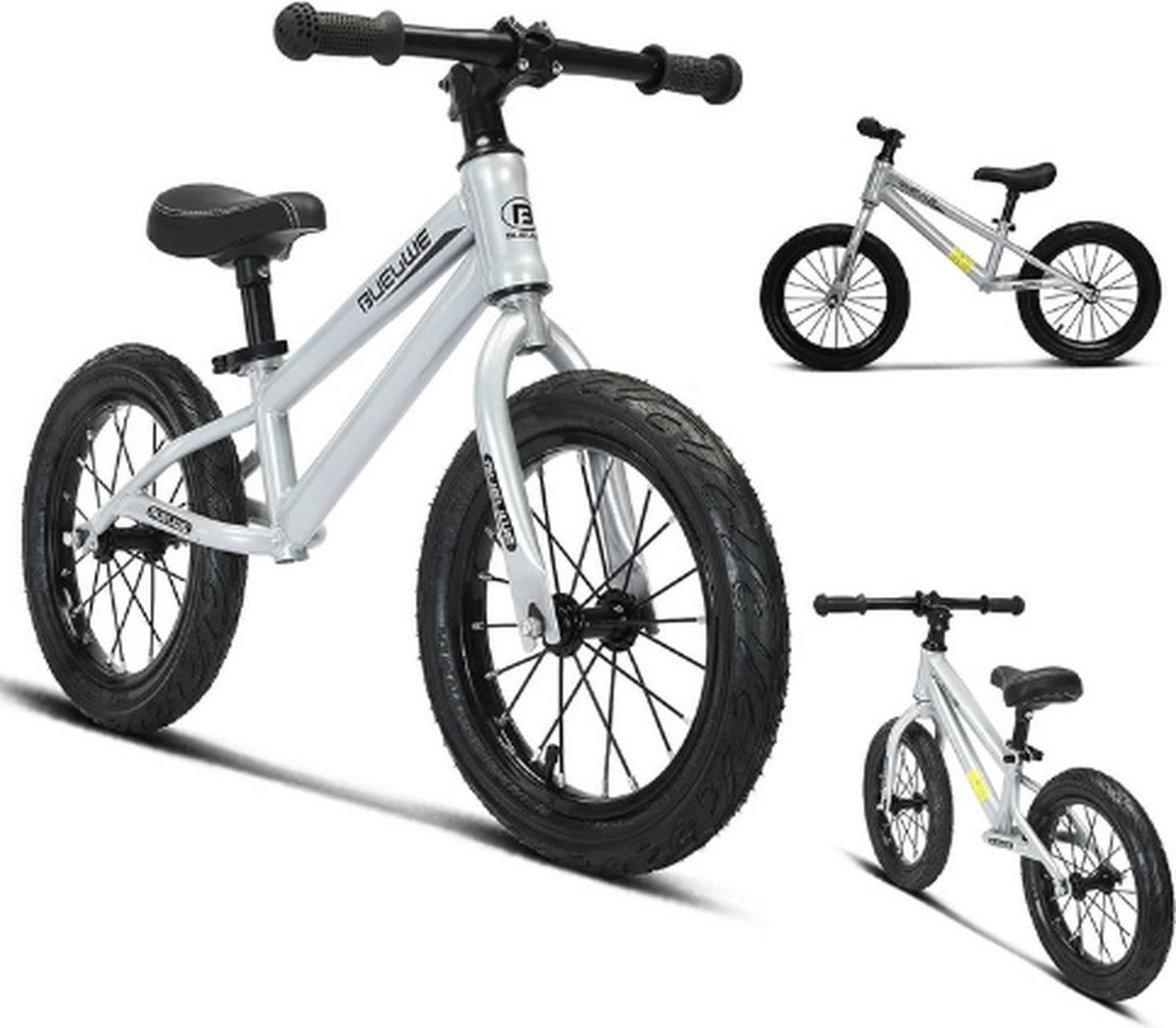 BUEUWE Loopfiets - 16 inch luchtbanden - Voor 4 tot 8 jaar - Zilver (8721022730370)