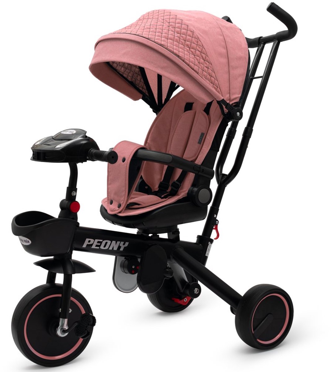 Baby Mix - Driewieler - Veiligheidsbeugel - Gewatteerde luifel - Comfortabele zitting met 5-punts gordel - Roze accenten - Kinderen - Fiets - Kinderwagen - Peony - Speelcomponent (8596164159224)