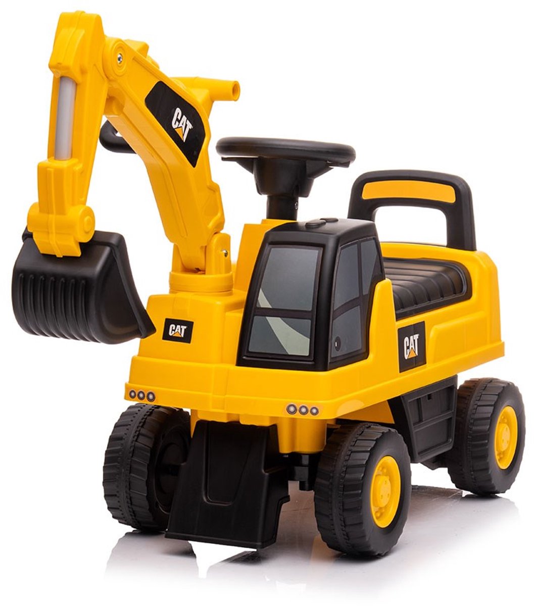 Baby Mix - Loopauto - CAT Bagr geel - kunststof - opbergruimte - geluidseffecten - speelgoed - scooter (8596164135815)
