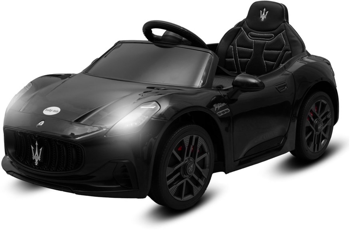 Baby Mix - Loopauto - Elektrische Maserati GranTurismo zwart met afstandsbediening, dubbele motoren, 12V accu, Bluetooth - speelgoedauto - kinderauto - peuterauto - elektrische auto - rijervaring (8596164167328)