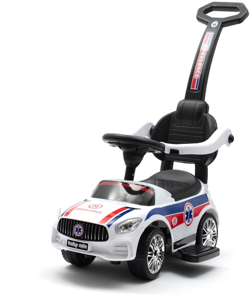 Baby Mix - Loopauto - Rode ambulance met geluid, kunststof, zwenkwielen, afneembare geleiderail - Speelgoed - Kinderen - Motorische vaardigheden - Wipstoel - Draagvermogen - Voertuig - Speelmiddel - Rijdend speelgoed - Kinderspeelgoed - Loopfiets (5902216920798)