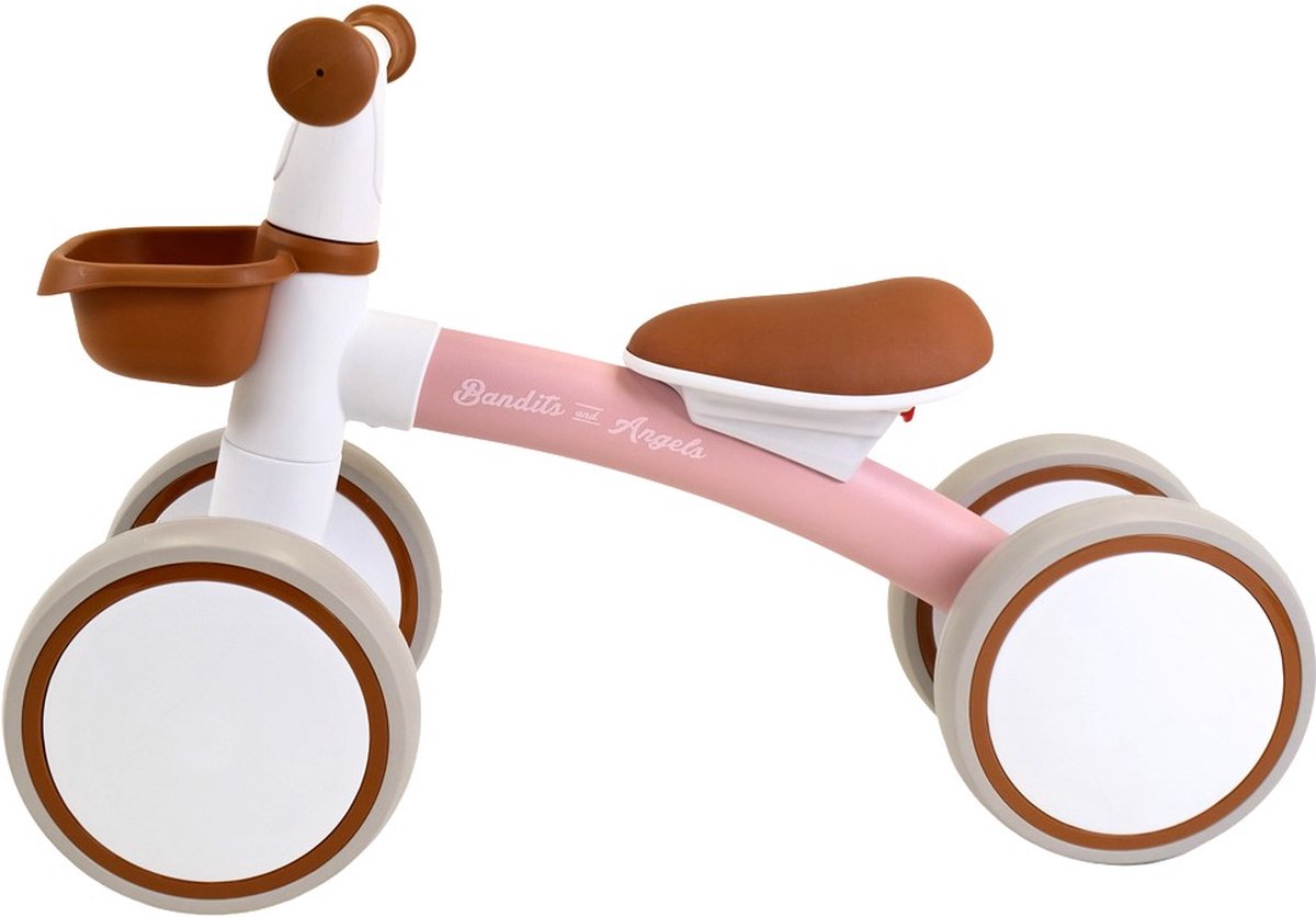 Bandits & Angels Loopfiets First Rider Roze vanaf 1 Jaar voor Jongens en Meisjes - Metaal - Roze Loop Fiets - Compact en Veilig voor Binnen en Buiten (8719558088522)
