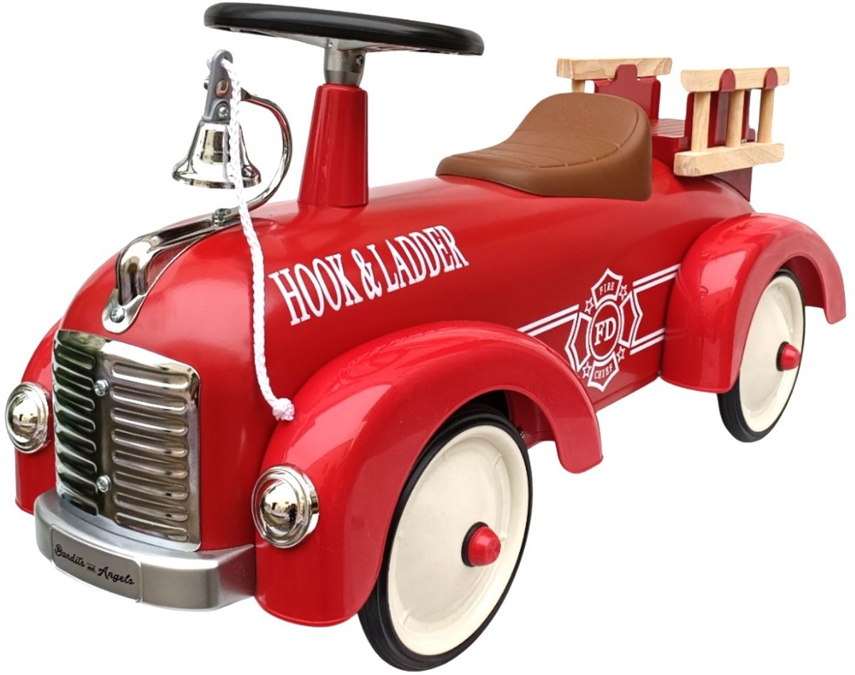Bandits & Angels Metalen Loopauto Oldtimer Brandweerwagen vanaf 1 Jaar voor Jongens en Meisjes - Loop Auto voor Kinderen Rood Brandweerwagen - voor Binnen en Buiten (8719558089185)