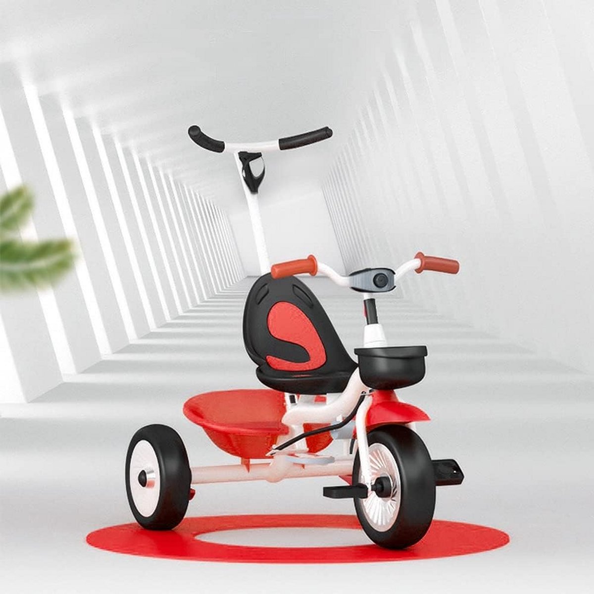 Be Fun Driewieler 2-in-1, afneembare wandelstok voor ouders, driewieler voor baby's van 18 tot 5 jaar (wit/rood) (9101042373402)
