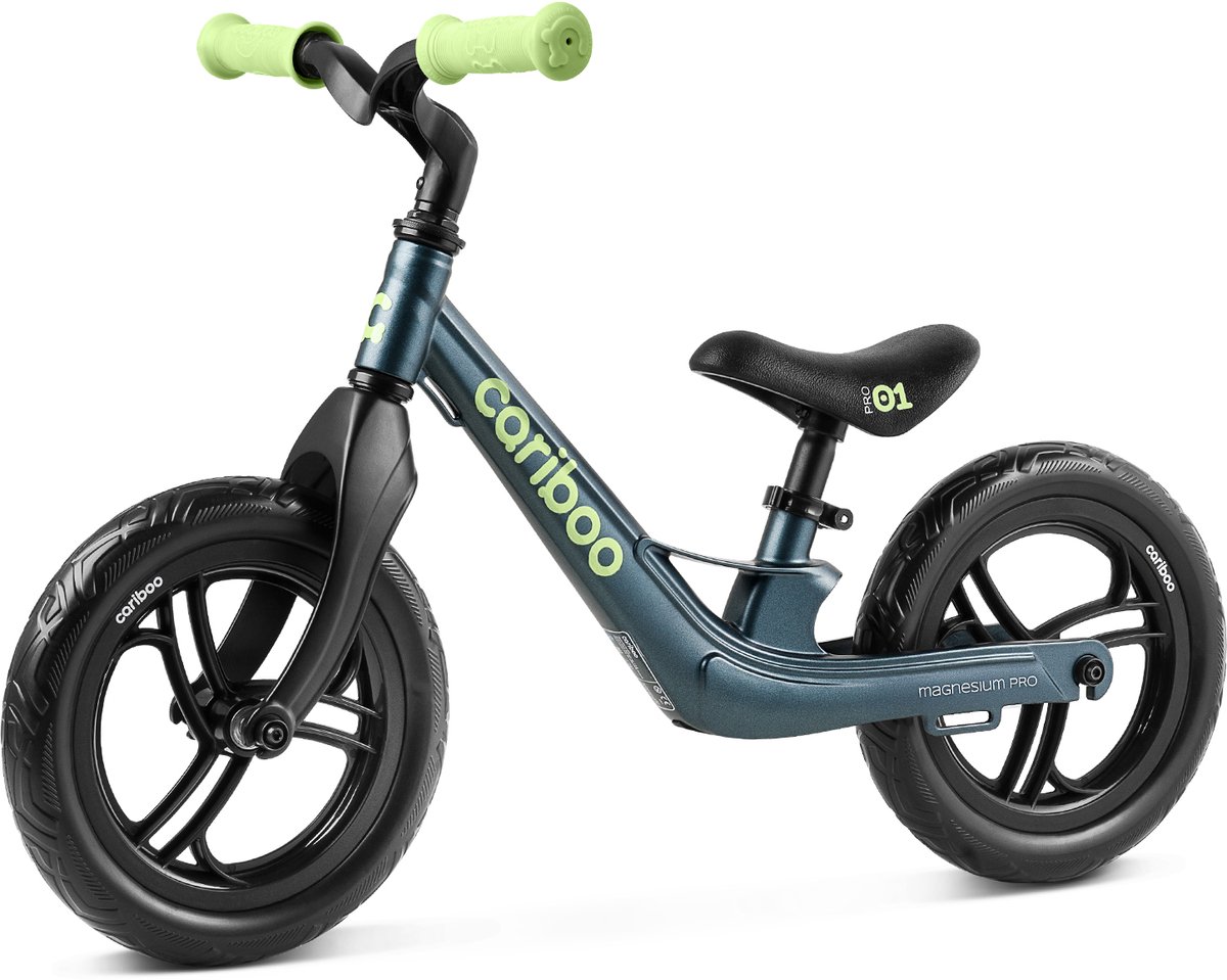 Cariboo Magnesium Pro - Loopfiets - Vanaf 2 jaar - voor Jongens en Meisjes - 12 inch - Groen-Blauw - Anti-lek EVA Banden - Verstelbaar Stuur en Zadel (5905954834747)