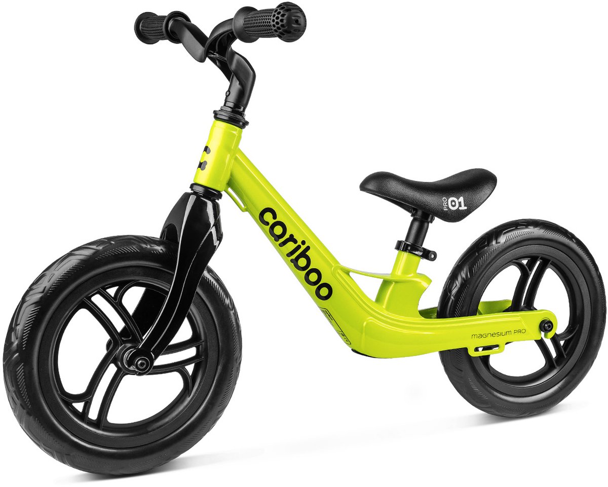 Cariboo Magnesium Pro - Loopfiets - Vanaf 2 jaar - voor Jongens en Meisjes - 12 inch - Lime - Anti-lek EVA Banden - Verstelbaar Stuur en Zadel (5905954834105)