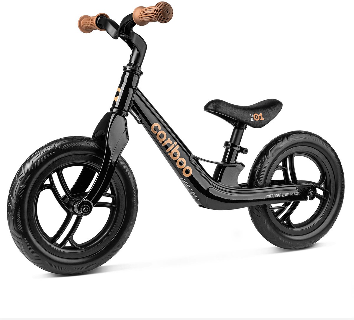 Cariboo Magnesium Pro - Loopfiets - Vanaf 2 jaar - voor Jongens en Meisjes - 12 inch - Zwart-Bruin - Anti-lek EVA Banden - Verstelbaar Stuur en Zadel (5904125999247)