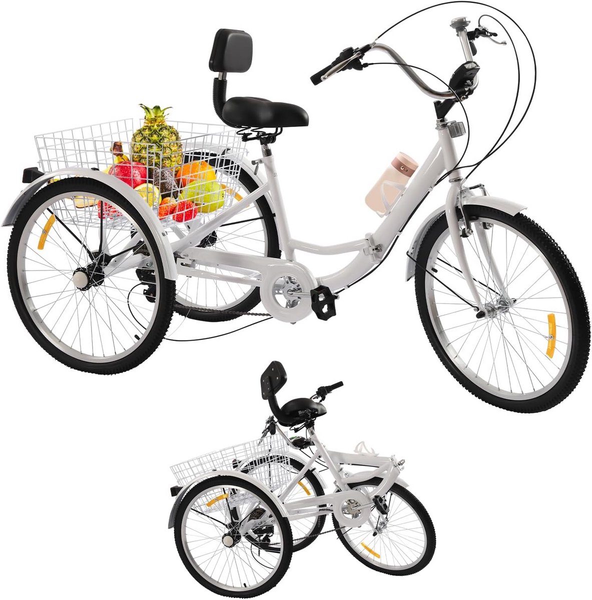 Driewieler Volwassenen 24 Inch Seniorenfiets 7 Versnellingen met Mand en Verlichting (9101025137748)