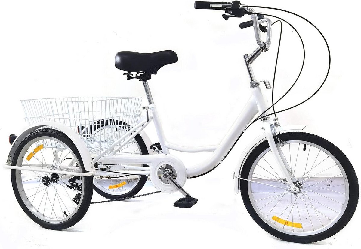 Driewieler voor Volwassenen 20 Inch 8 Versnellingen met Boodschappenmand en Rugleuning - Wit (9101093887774)