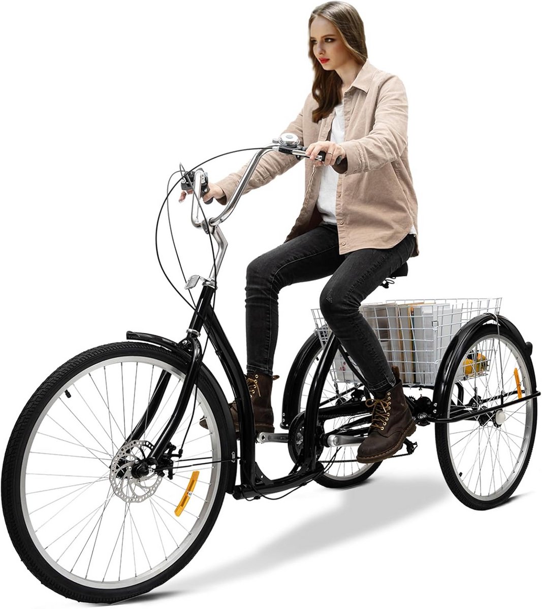 Driewieler voor volwassenen 26 inch met 6 versnellingen en boodschappenmand (9101076580302)